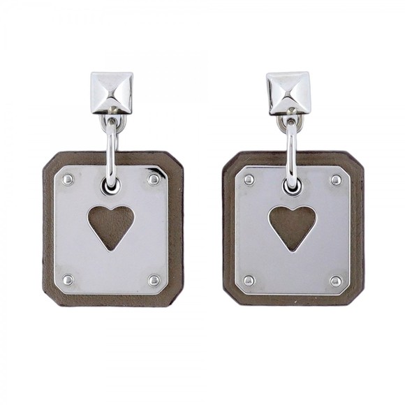 Hermes Hermès Asdukur Metal and Leather Earrings in Silver Gray with Z Stamp,... - Picture 1 of 10
